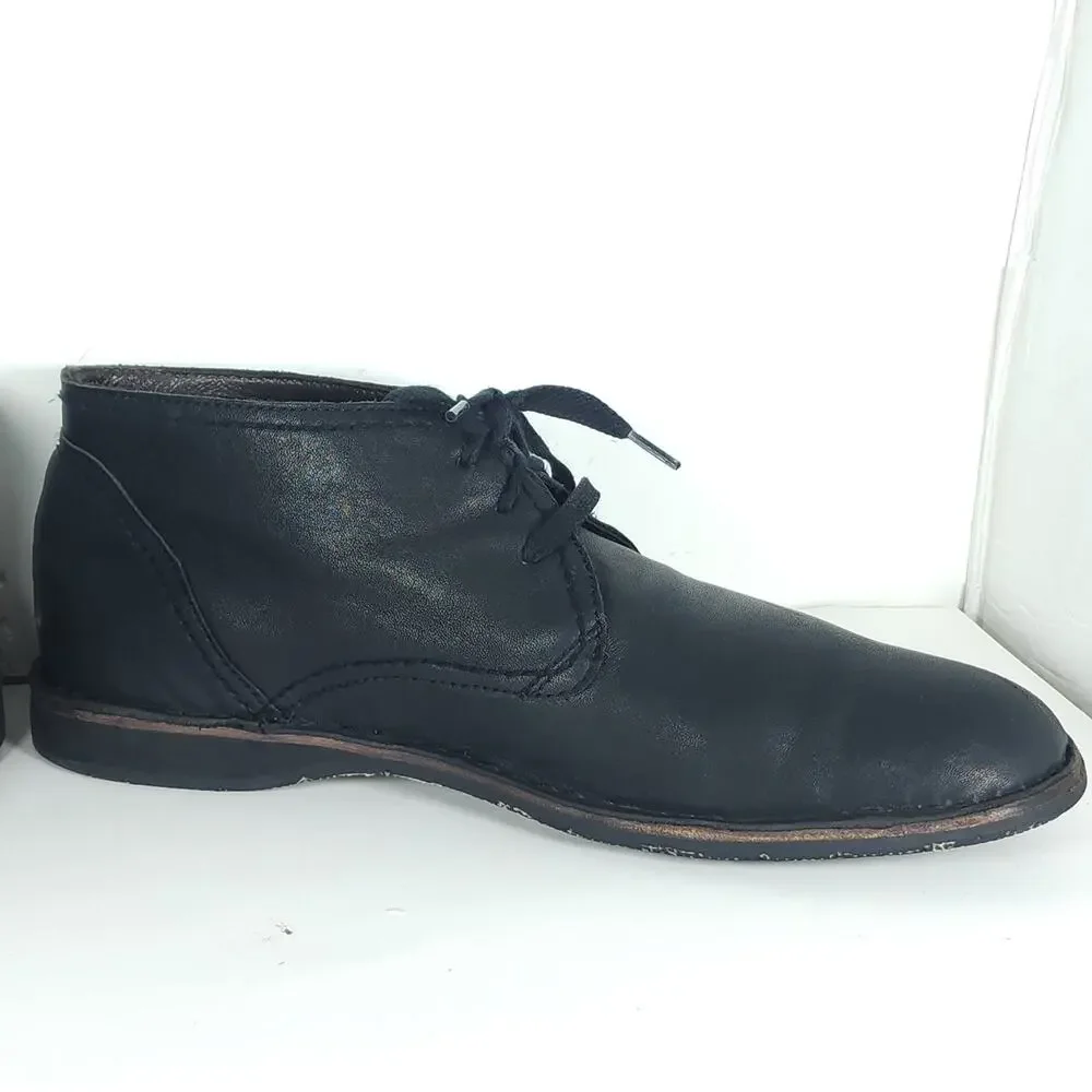 JOHN VARVATOS Hipster Men's US10,5M Black Soft Leather Laceup Ankle Chukka Boots